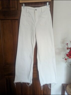 High-Rise White Wide-Leg Women's Jeans with Raw Hem